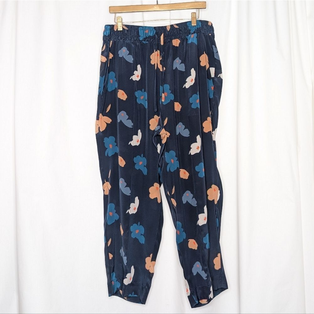 Tucker Julia Pant Navy Poppies in Silk Crepe de Chine Floral Luxury